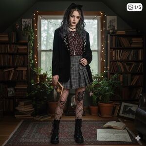 Carole Little Black Blouse with Red Pattern